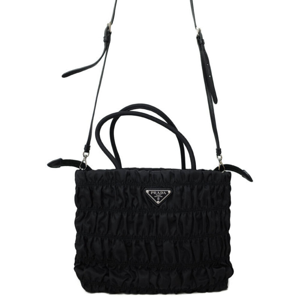 Prada Tessuto Gaufre handbag black ruching Black